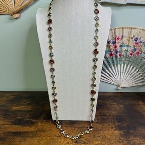 Anne Klein Gold Multicolour Bezel Necklace Confetti Glitter Jewel Tones 40 Inch